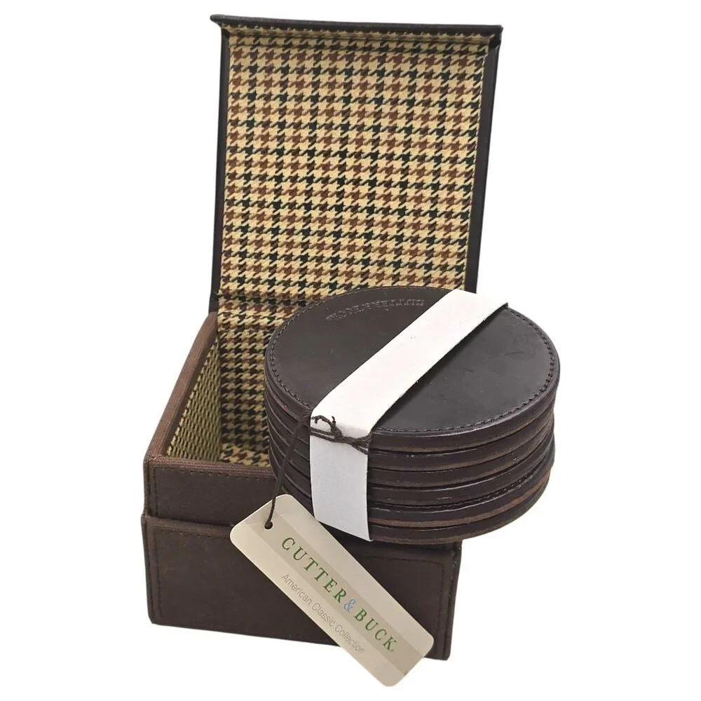 Cutter & Buck Leather Coaster Set of 6 American Home Mortgage Storage Box‎
